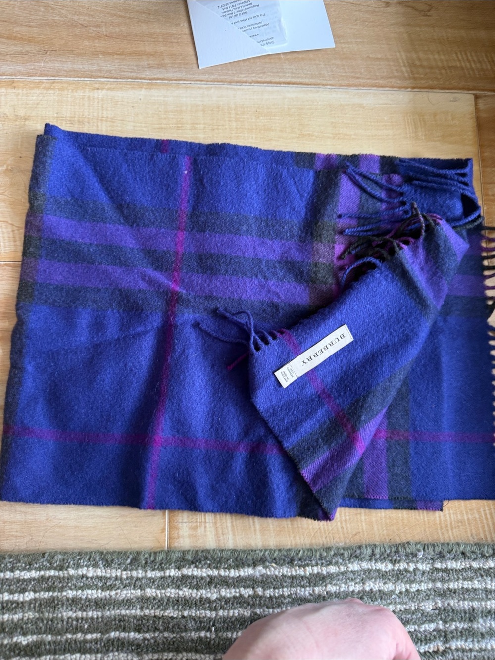 Burberry Purple & Blue Plaid Cashmere Scarf